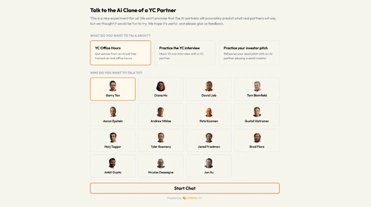 Web version of the YC Office Hours Simulator
