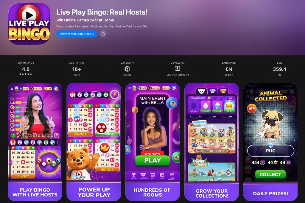 Live Play Bingo in the App Store, rated 4.8 from 53,000 reviews